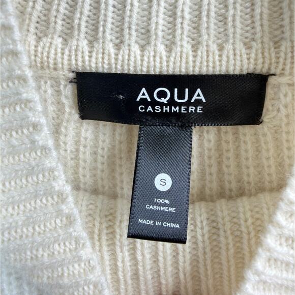 New Aqua Cashmere Mock Neck Colorblock Sweater In Cream Women’s Size Small - Picture 4 of 5